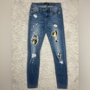 Judy Blue Jeans Womens 1 Skinny Light Wash Leopard Print Cut Outs Distressed